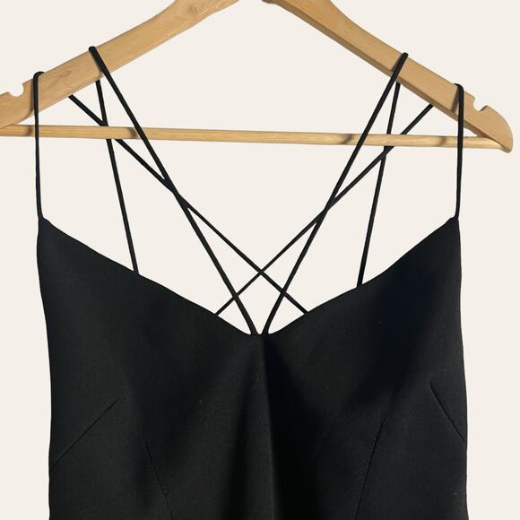 Misha Benecia Black Strappy Back Midi Cocktail Dress Size 10 - Picture 7 of 16